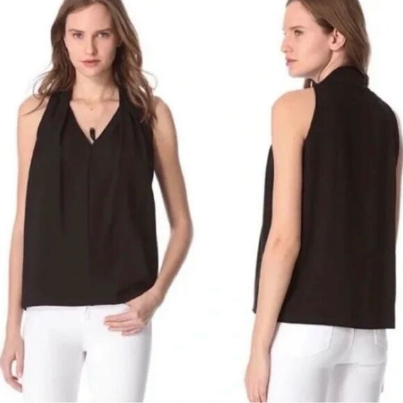 DVF Diane Von Furstenberg Women’s Size Small Black Reagan Draped Sleeveless Top - Picture 3 of 12